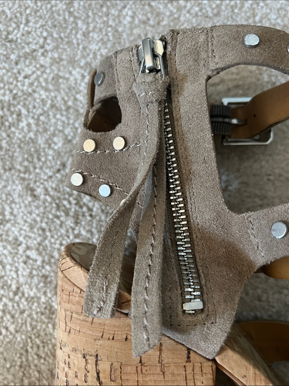 Dolce Vita Studded Taupe Suede Block Heel Sandals - Women - Picture 8 of 11